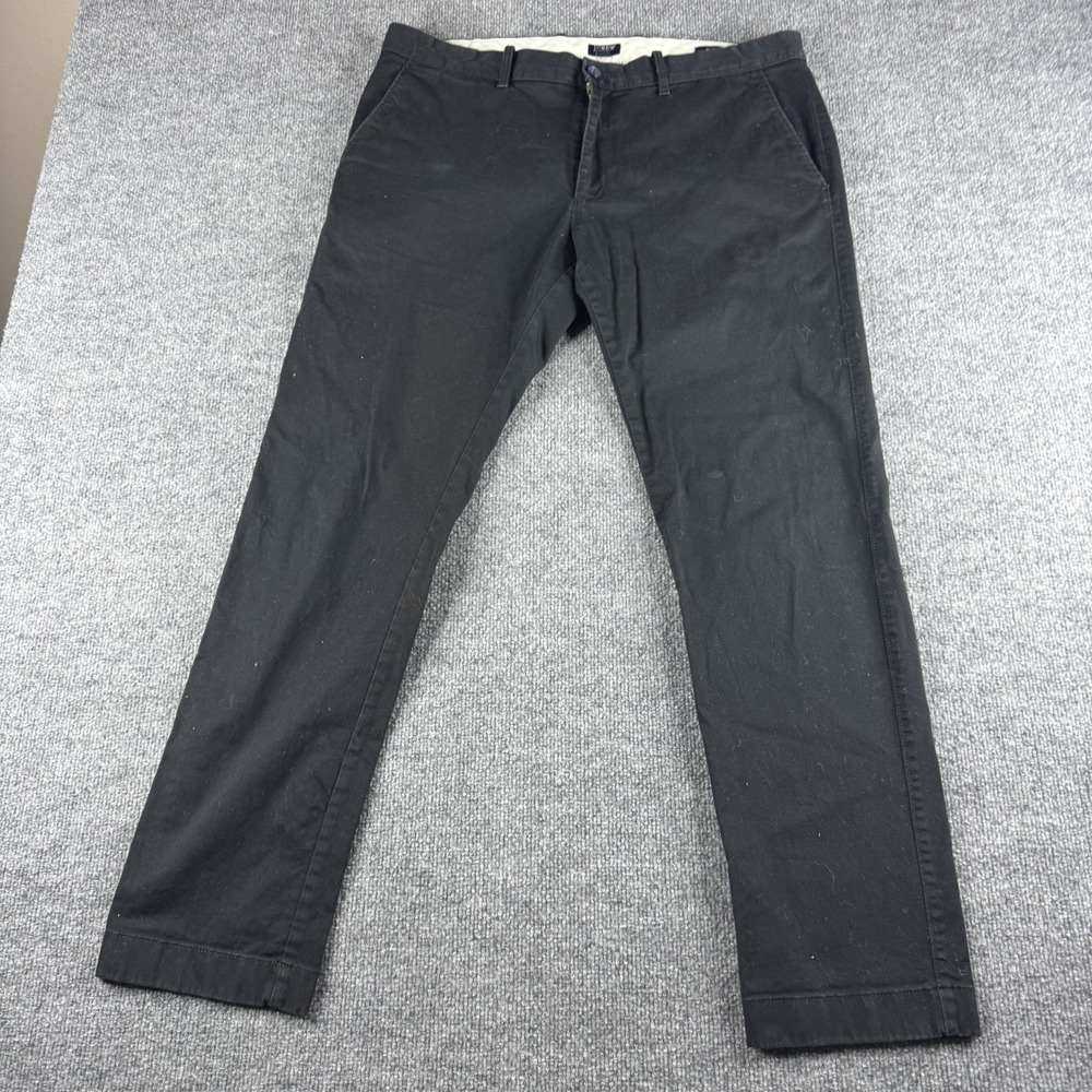 J Crew Flex Pants Mens 36x32 Black Cotton Stretch Slim Fit Straight Chino Casual